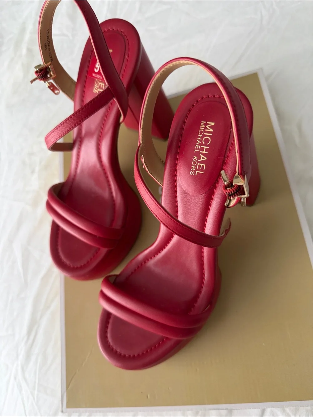 Michael Kors Red Platform Block Heel Sandals